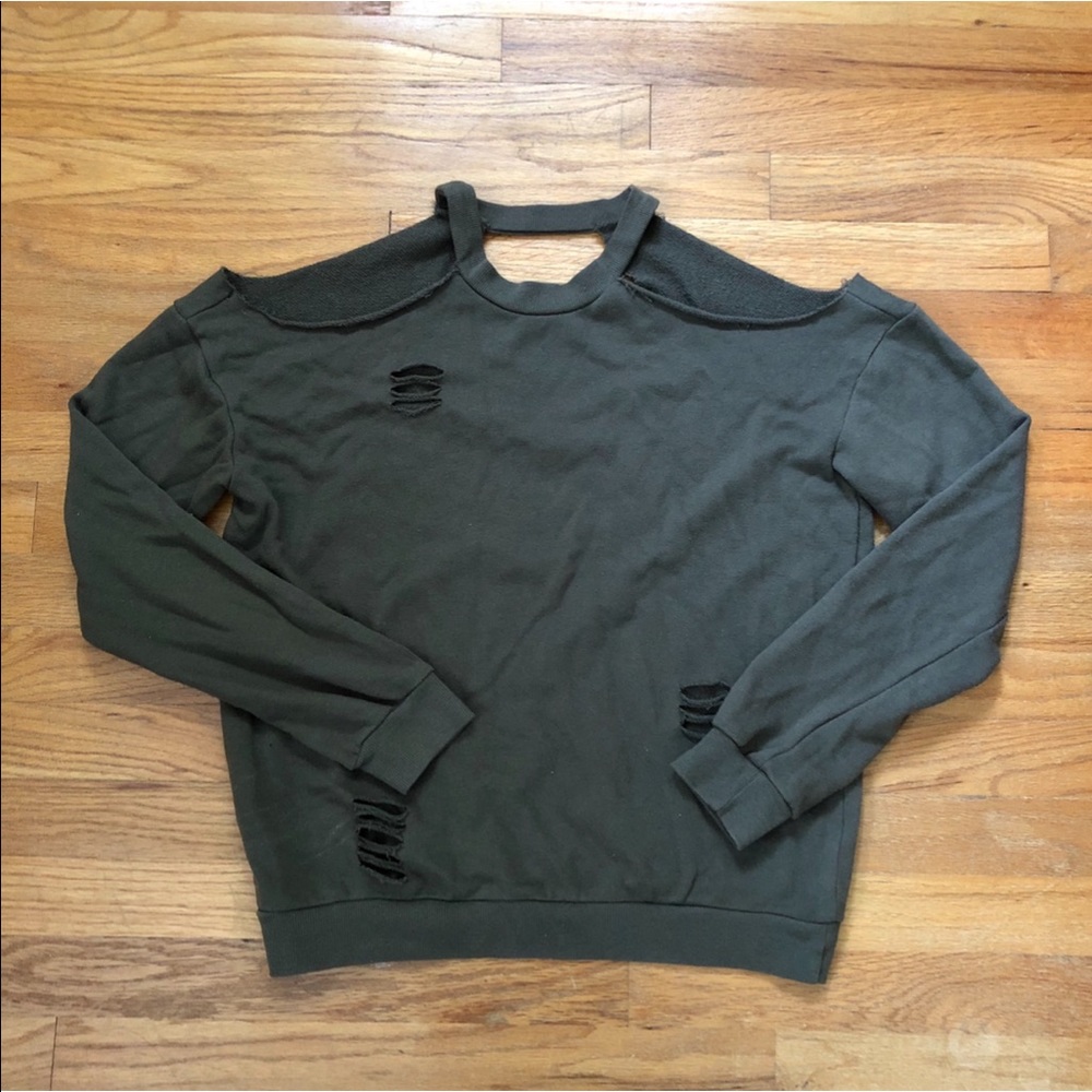 Distressed Cold Shoulder Top